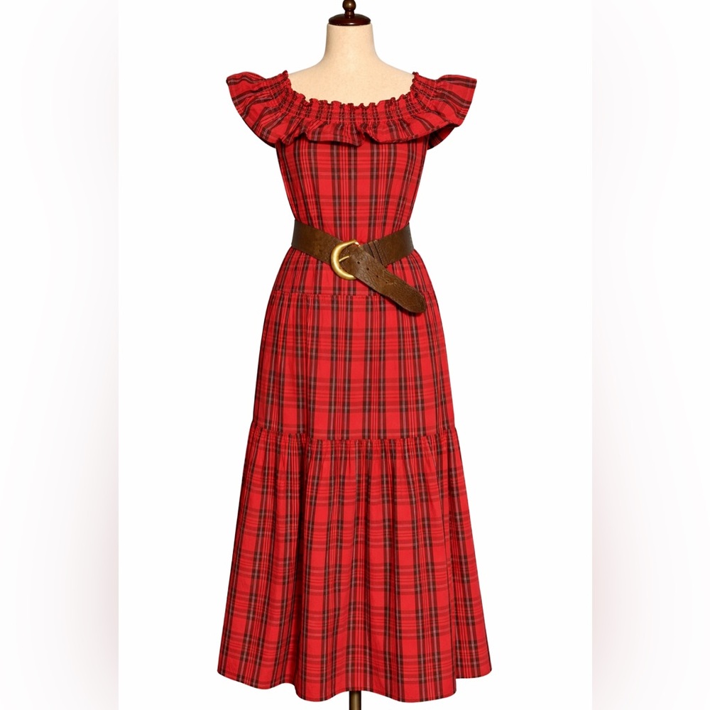Draper James plaid red ruffle shift dress.  M